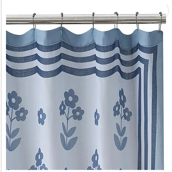 Caro Home 2pc Floral Print Shower Curtain & Bath Rug With Contrasting Border Set - Picture 5 of 10